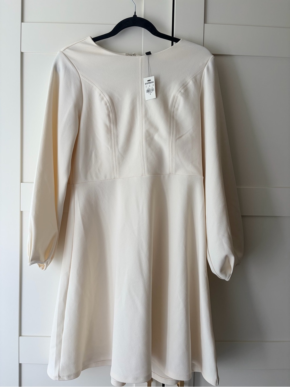 Express Cream Long-Sleeve Fit & Flare Dress